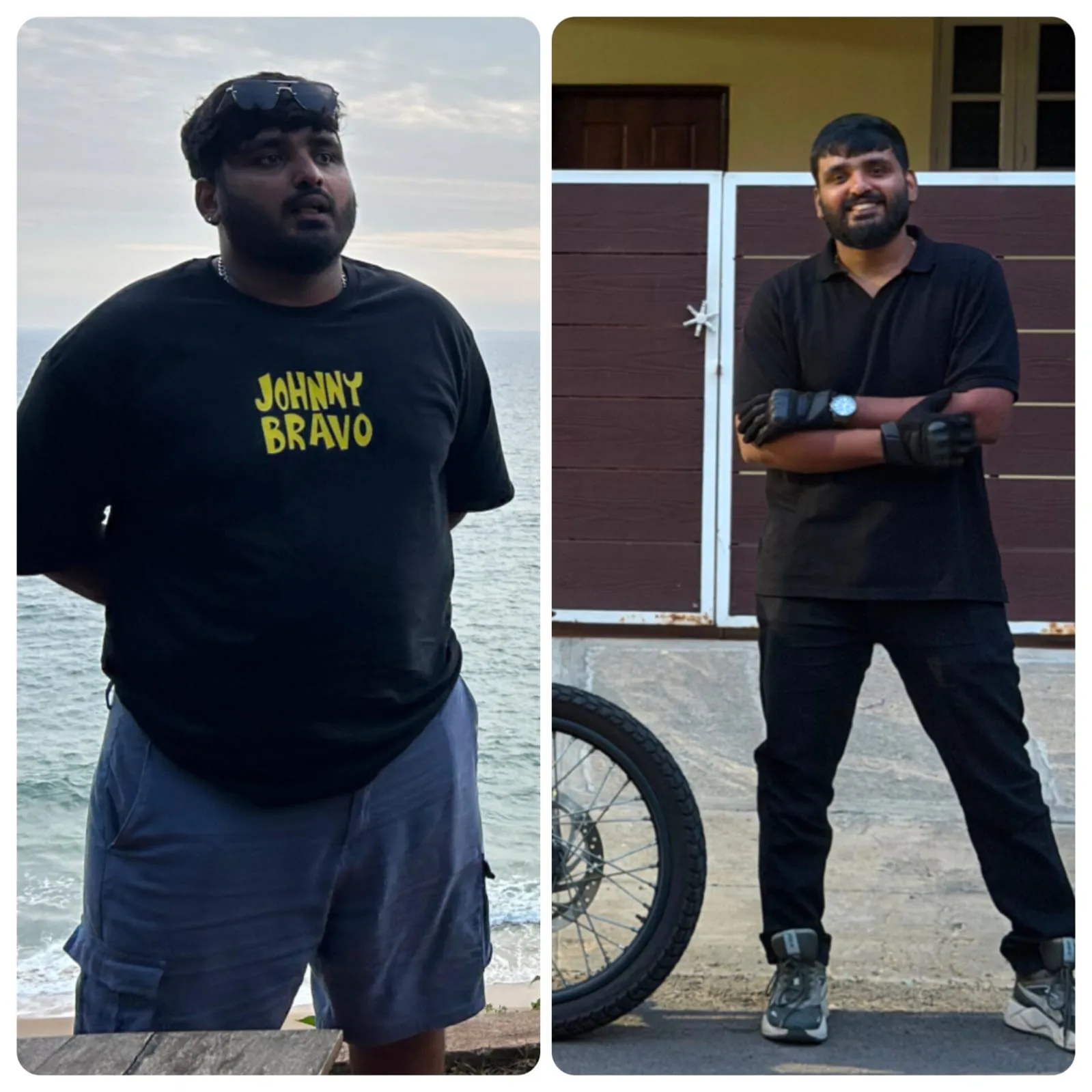Preetham G. before-and-after 25 kg weight loss transformation at Power Fitness Club.