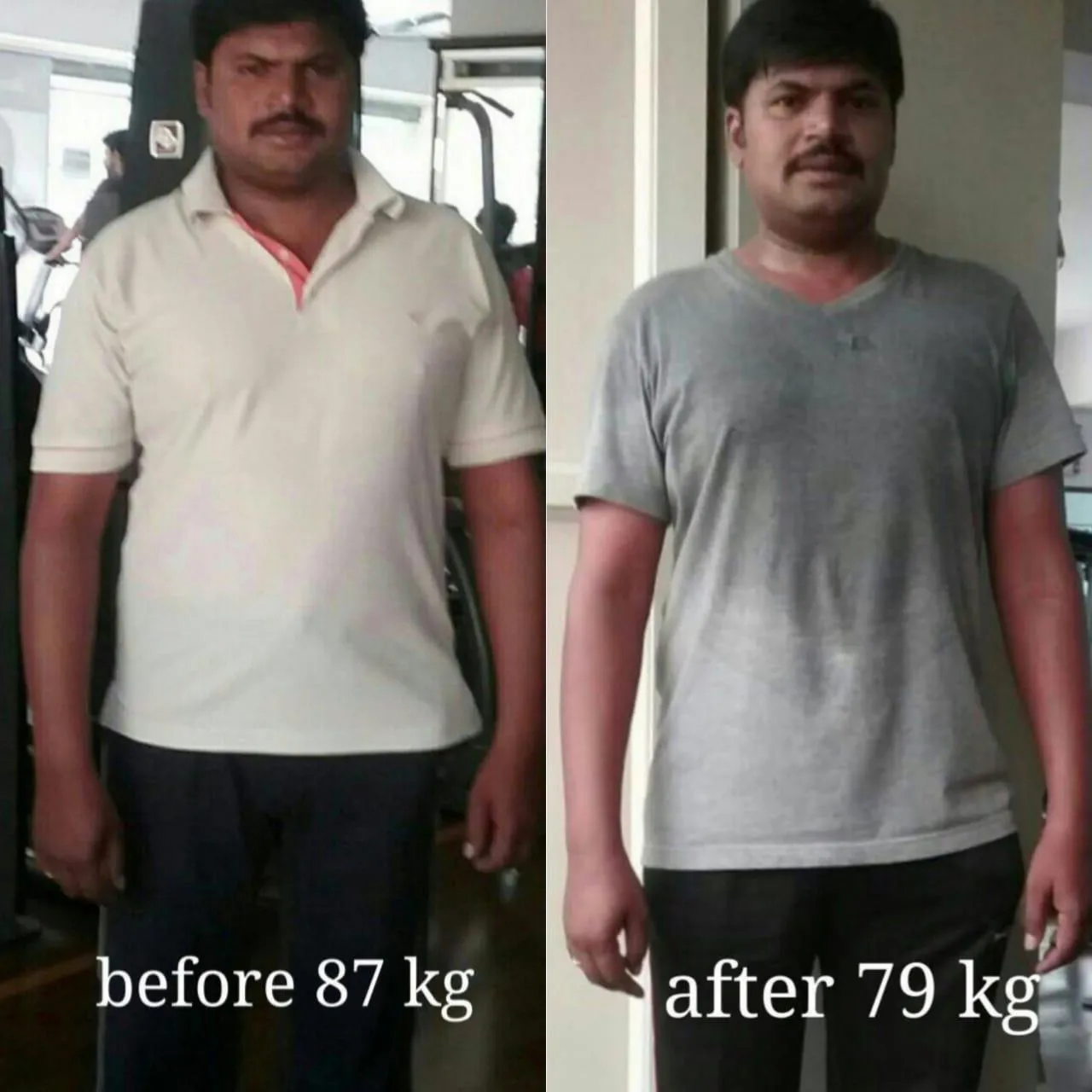 Sandesh Reddy weight loss transformation image at Power Fitness Club.